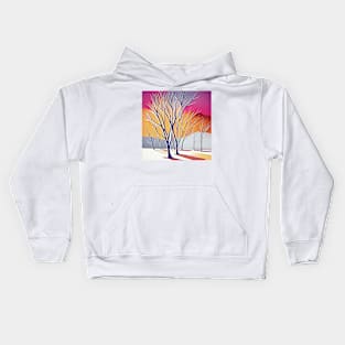 Winter Trees with Colorful Sky Kids Hoodie